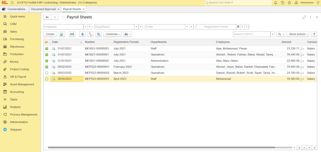 Payroll Sheets in FirstBit ERP