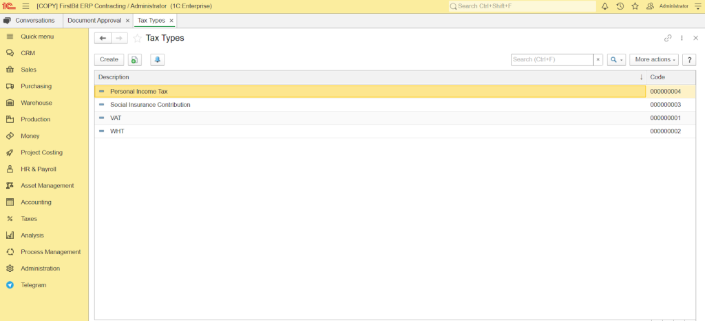 Tax Types in FirstBit ERP