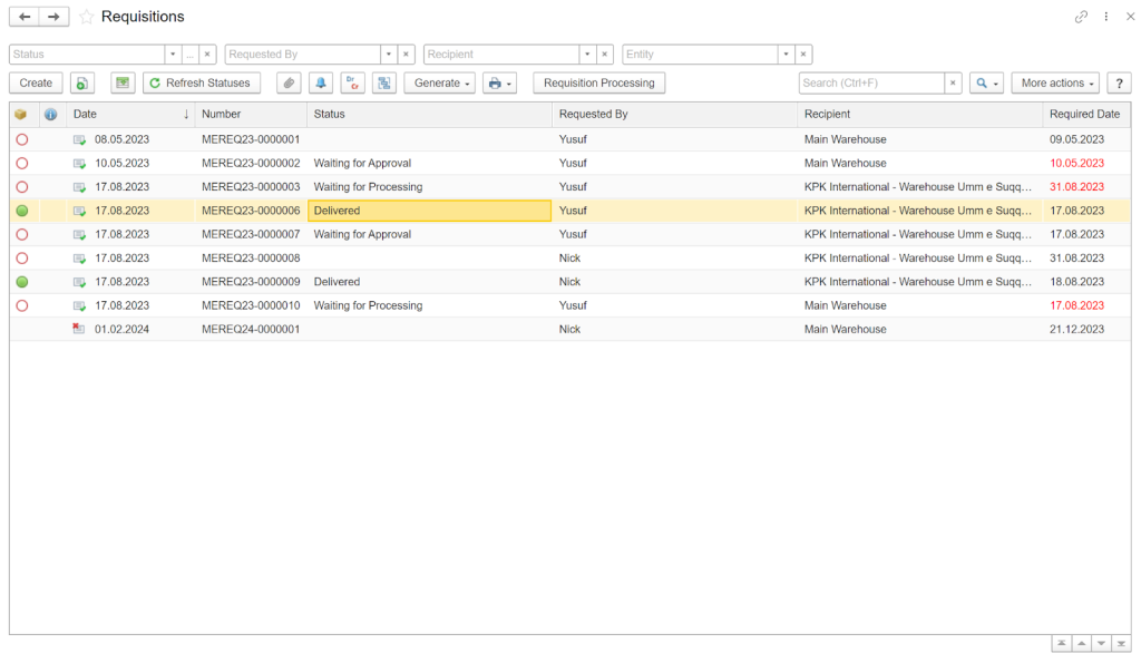 Requisitions in FirstBit ERP
