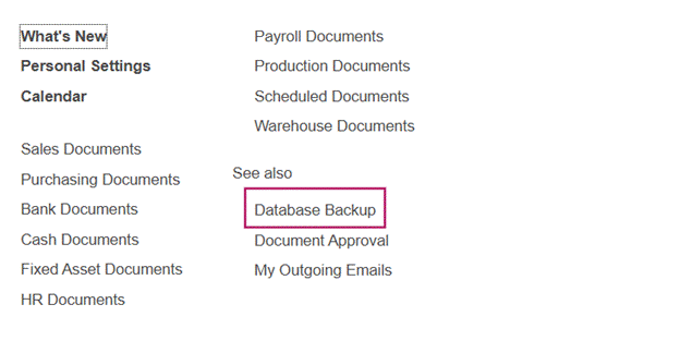 Database backup feature in FirstBit ERP