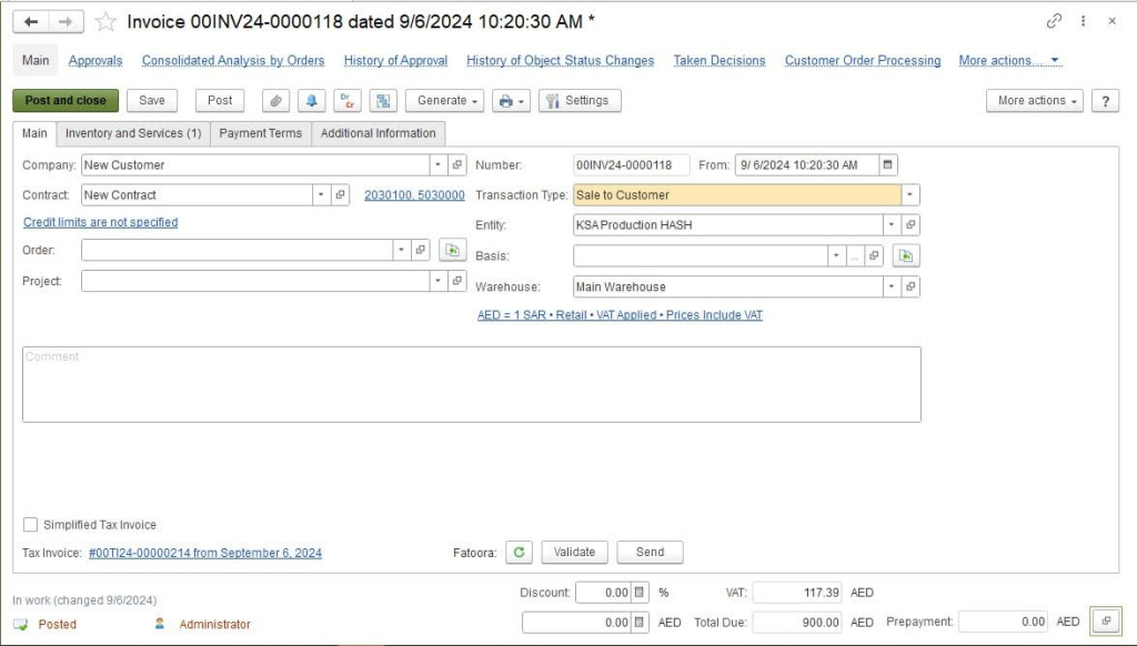 Invoice creating in FirstBit