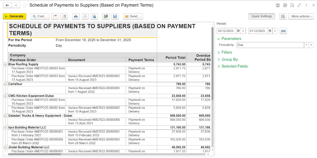 Payment schedules module in FirstBit ERP