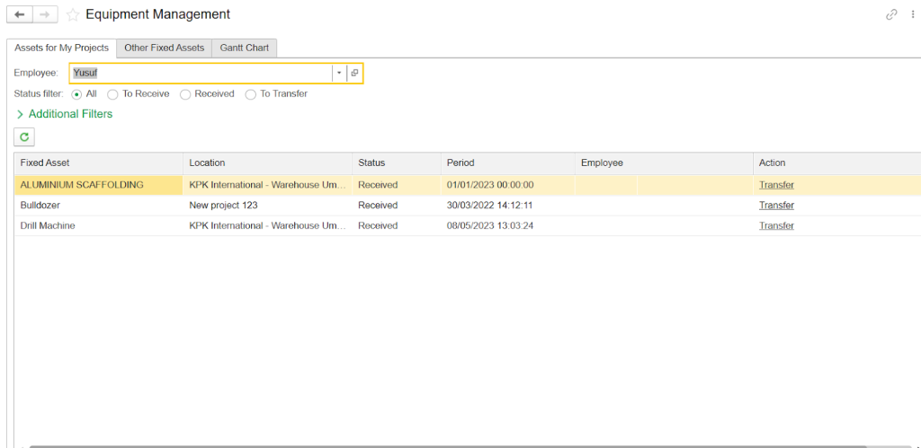 Equipment management in FirstBit ERP